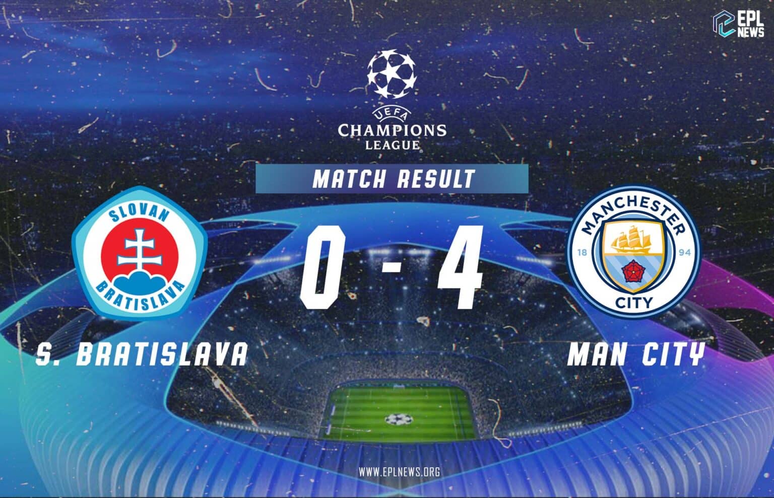 Laporan Slovan Bratislava lwn Manchester City 0-4