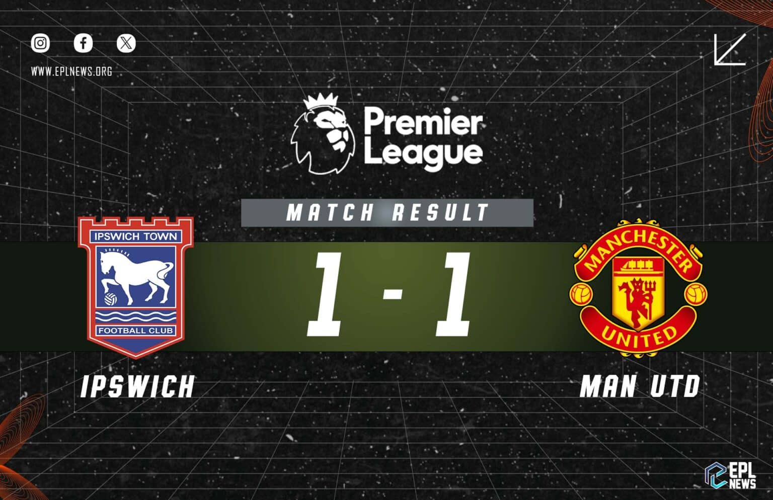 Laporan Ipswich Town lwn Manchester United 1-1