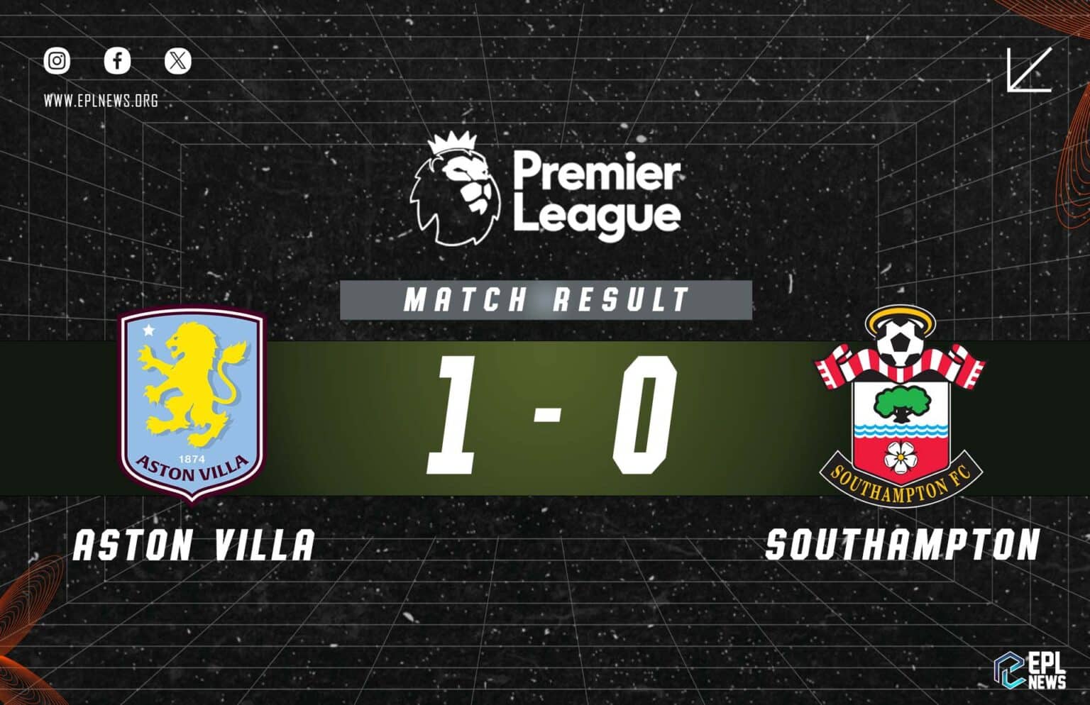 Laporan Aston Villa lwn Southampton 1-0