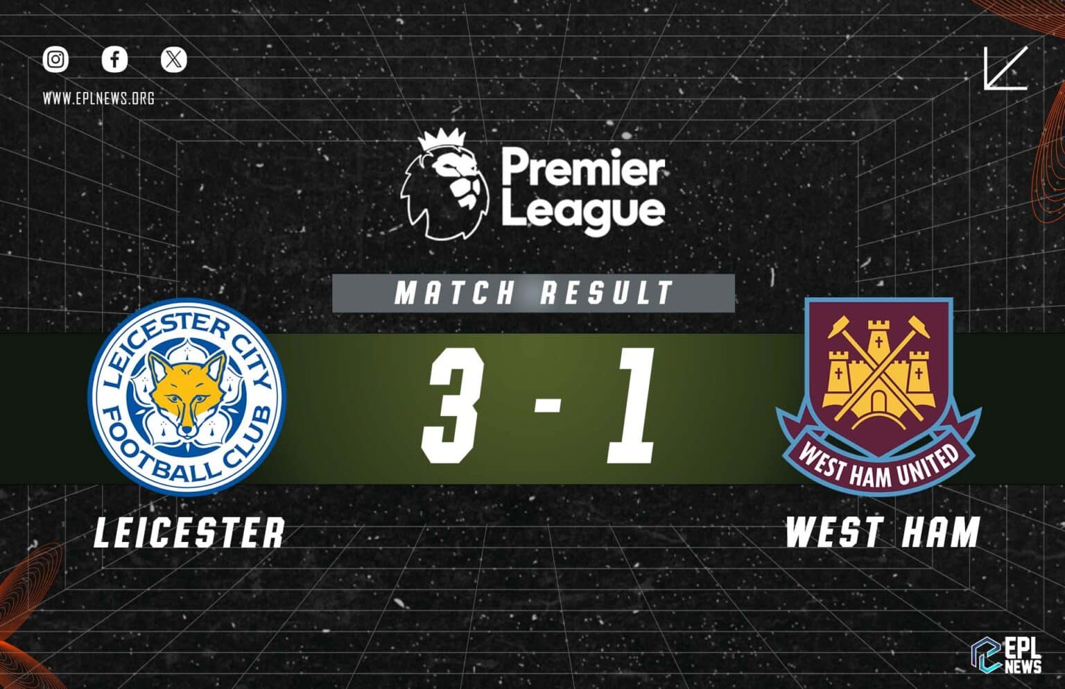 Laporan Leicester lwn West Ham 3-1