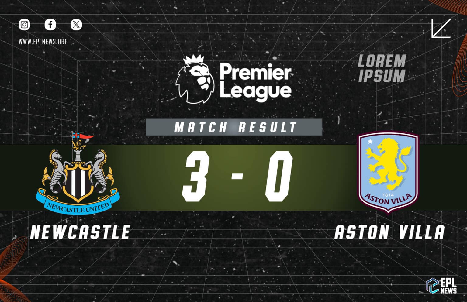 Laporan Newcastle lwn Aston Villa 3-0