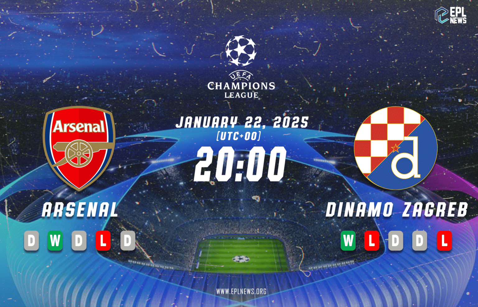 Arsenal lwn Dinamo Zagreb Pratonton