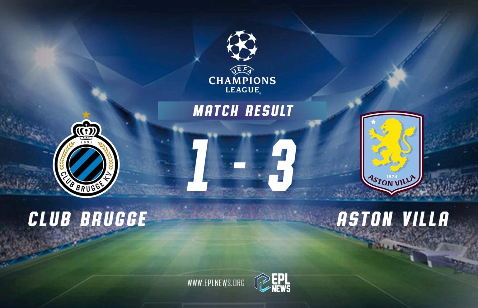 Laporan Club Brugge lwn Aston Villa 1-3