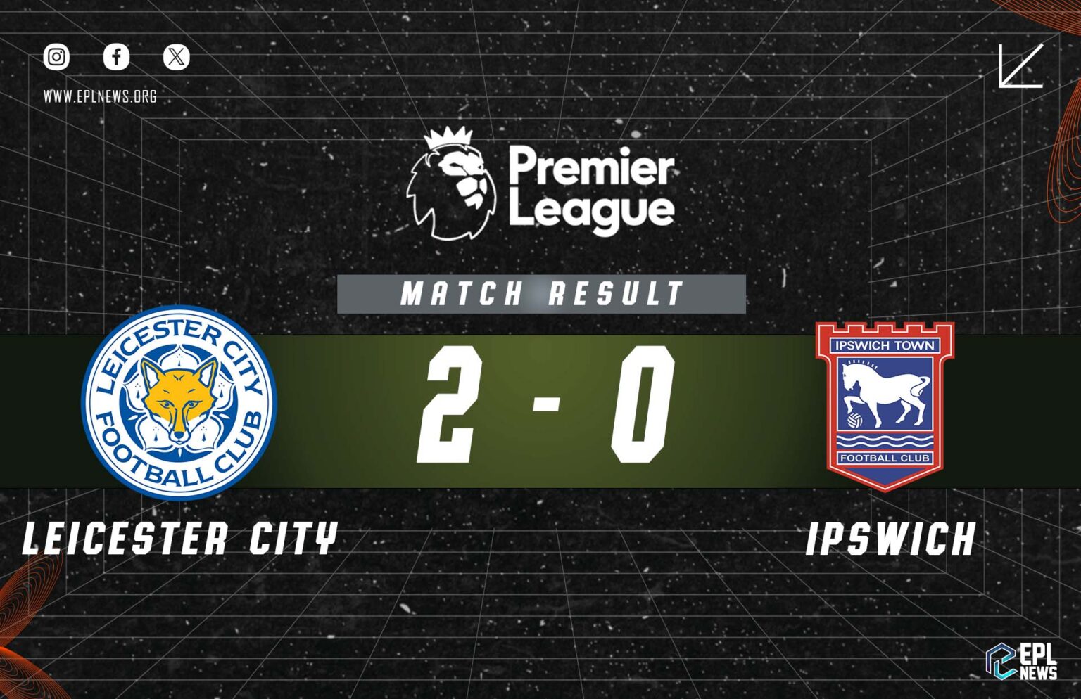 Laporan Leicester lwn Ipswich 2-0