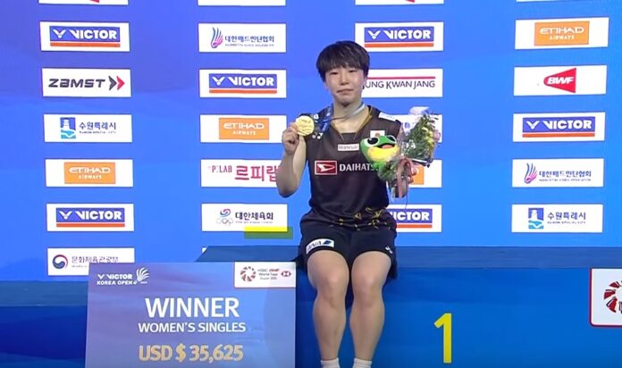 Akane Yamaguchi akhirnya mengalahkan seorang Young pada tahun 2025 untuk memenangi gelaran perseorangan wanita Terbuka Korea. (Foto: BWF)