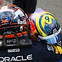 Max Verstappen dan Isack Hadjar berkongsi pelukan tahniah selepas perlumbaan