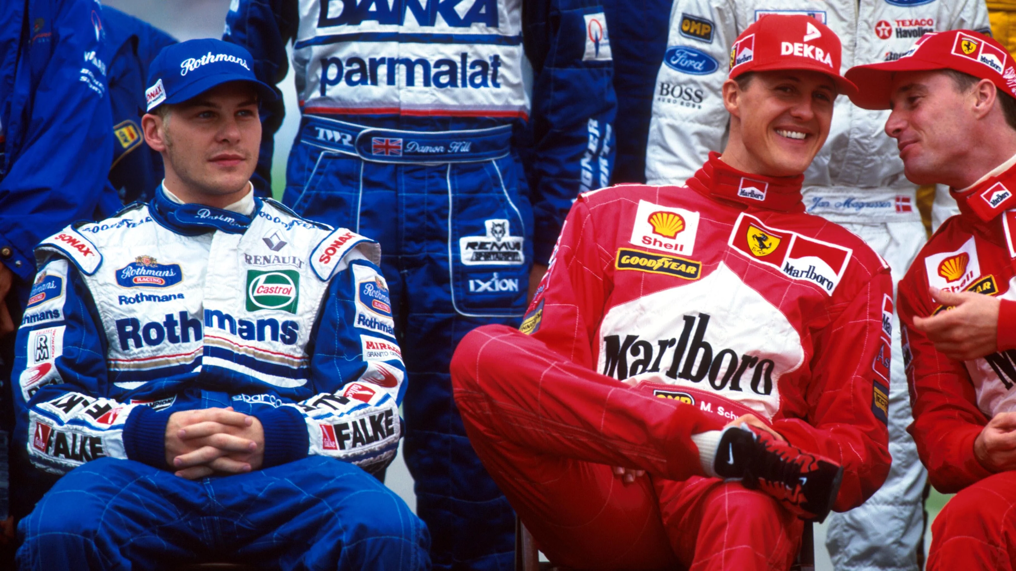 Kedua -dua pesaing gelaran, Villeneuve dan Schumacher, kanan \ Reuropean GP, ​​Jerez, Sepanyol, 26 Oktober