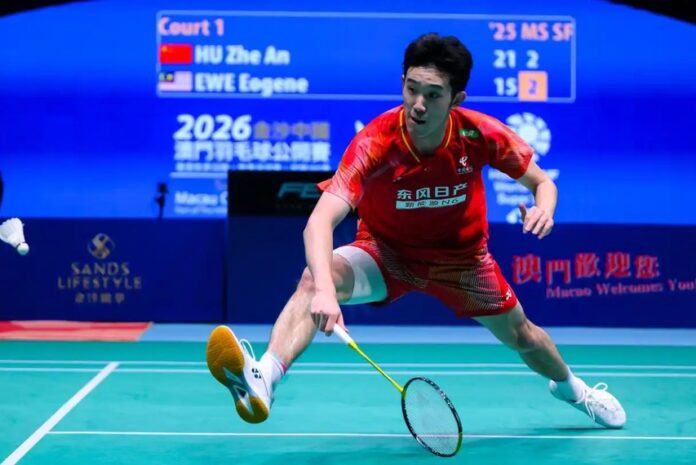 Hu Zhe An menewaskan Eogene Ewe untuk mara ke final perseorangan lelaki badminton Terbuka Macau. (Foto: Xinhua)